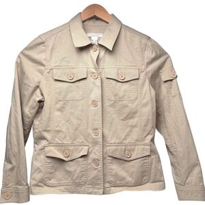 VTG Liz Claiborne Tan Utility Safari Field Jacket Cotton Khaki XL